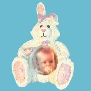 Easter Bunny Photo Frame White Pink Baby Room Easel Back  2x2 Picture